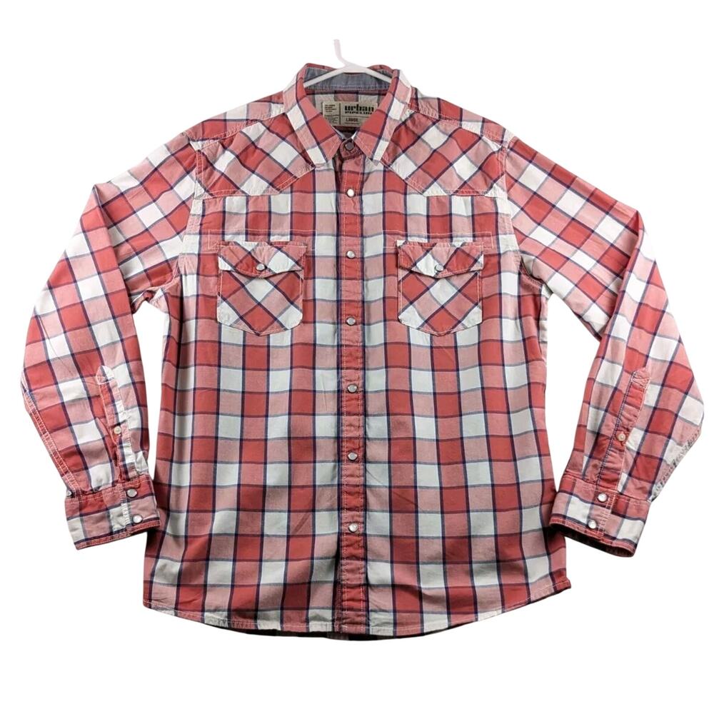 Urban Pipeline Plaid Pearl Snap Button Up Mens Large Long Sleeve Shirt